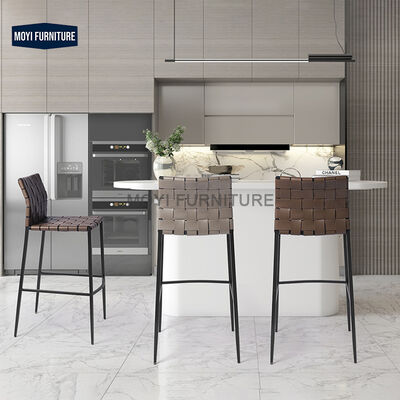 Durable MOYI Nordic Design Stainless Steel Bar Chair High Backrest Woven Rope Dining Chair Modern Style Home Furniture