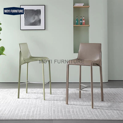 Bar Furniture Modern Italian High Foot Bar Stool with Barenia Leather Base Stainless Steel Kitchen Home Bar Club Seating
