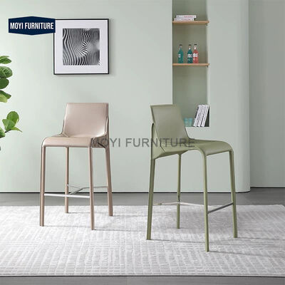 Bar Furniture Modern Italian High Foot Bar Stool with Barenia Leather Base Stainless Steel Kitchen Home Bar Club Seating