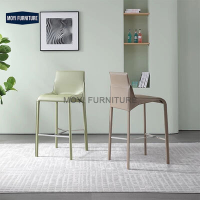 Bar Furniture Modern Italian High Foot Bar Stool with Barenia Leather Base Stainless Steel Kitchen Home Bar Club Seating
