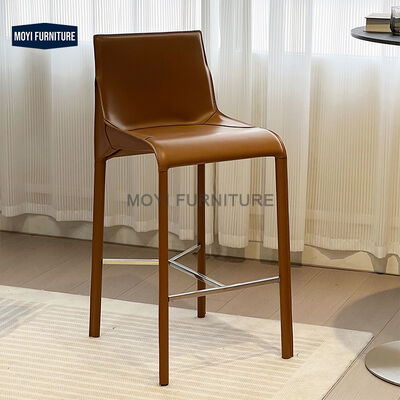 Bar Furniture Modern Italian High Foot Bar Stool with Barenia Leather Base Stainless Steel Kitchen Home Bar Club Seating