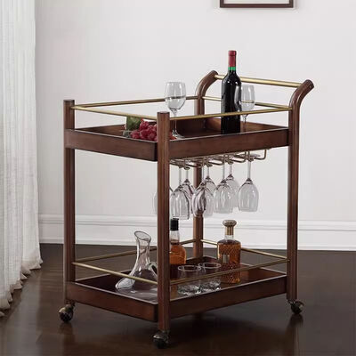 Multi Functional Modern Iron and Wood Trolley Featuring Finest Wooden Cart Wheels Suitable Hotels Bars