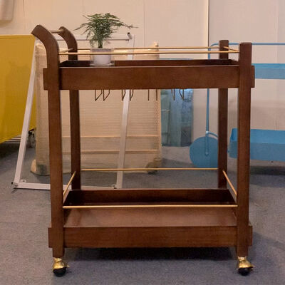 Multi Functional Modern Iron and Wood Trolley Featuring Finest Wooden Cart Wheels Suitable Hotels Bars