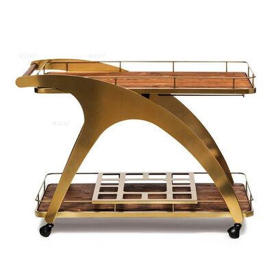 Metal and Wood Hotel Furniture Serving Trolley Metal Serving Trolley Customized Size Food Serving for Hotel Usage
