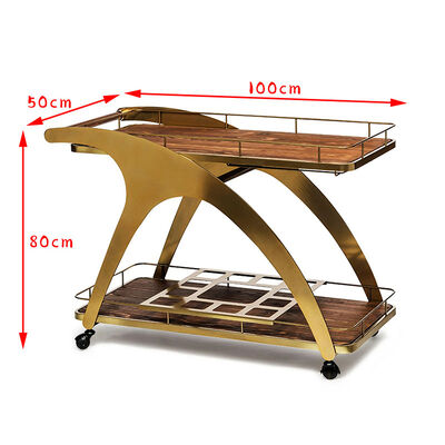 Metal and Wood Hotel Furniture Serving Trolley Metal Serving Trolley Customized Size Food Serving for Hotel Usage