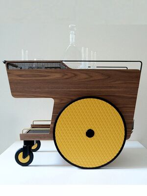 Wood Commercial Furniture Customized Iron and Wood Trolley Metal Cart with Wheels Suitable Hotels Bars