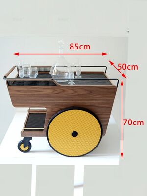 Wood Commercial Furniture Customized Iron and Wood Trolley Metal Cart with Wheels Suitable Hotels Bars