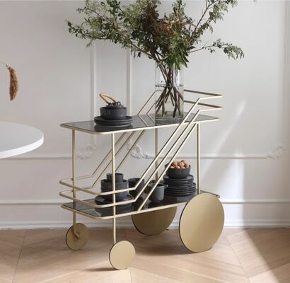 Hotel Function Luxury Nordic Metal Kitchen Rack Acrylic French Drinks Cart Gold Colour Stainless Steel Tea Coffee Serving Trolley