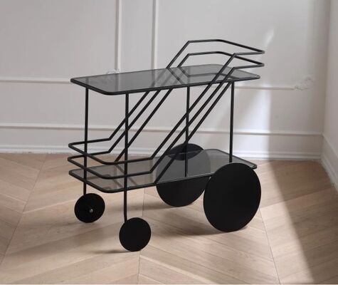 Hotel Function Luxury Nordic Metal Kitchen Rack Acrylic French Drinks Cart Gold Colour Stainless Steel Tea Coffee Serving Trolley
