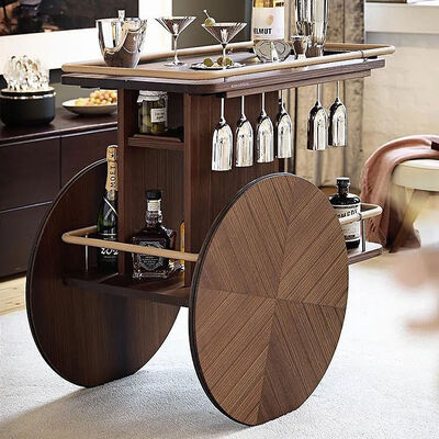 Metal and Wood Portable Food Serving Trolley Black Finished Iron Frame Wooden Cart for Home Hotel Restaurant Furniture