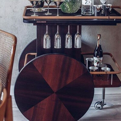 Metal and Wood Portable Food Serving Trolley Black Finished Iron Frame Wooden Cart for Home Hotel Restaurant Furniture