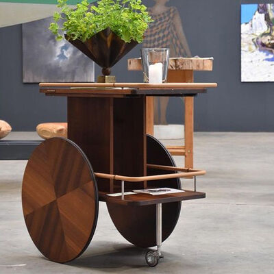 Metal and Wood Portable Food Serving Trolley Black Finished Iron Frame Wooden Cart for Home Hotel Restaurant Furniture