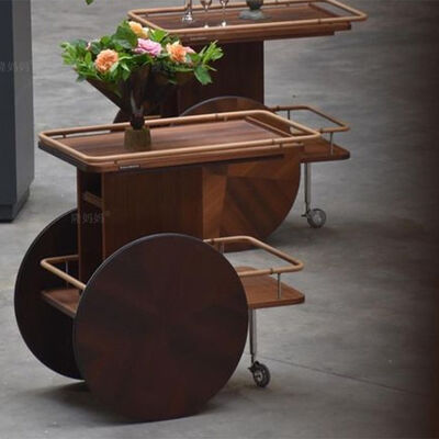 Metal and Wood Portable Food Serving Trolley Black Finished Iron Frame Wooden Cart for Home Hotel Restaurant Furniture