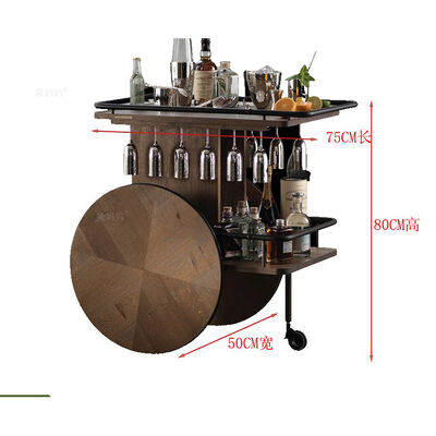 Metal and Wood Portable Food Serving Trolley Black Finished Iron Frame Wooden Cart for Home Hotel Restaurant Furniture