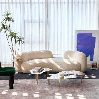 High density and high resilience foam 45 to 65 percent modern art round lounge sectional boucle velvet curved modular sofa