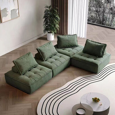 Tufted Modular Sofa Nordic Minimalist Design Lamb Wool Leisure Sofa Floor Chair Wood Legs Apartment Living Room Sofa