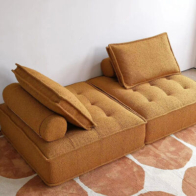 Tufted Modular Sofa Nordic Minimalist Design Lamb Wool Leisure Sofa Floor Chair Wood Legs Apartment Living Room Sofa