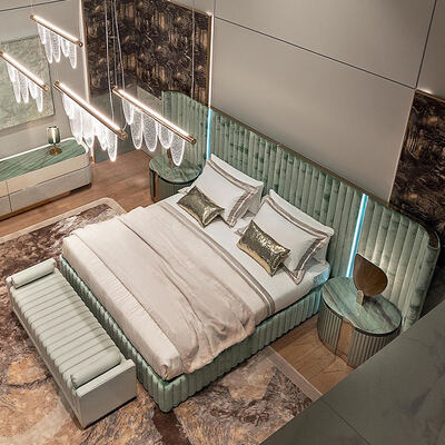 Synthetic Leather Upholstered King Size Bed Frame Melamine Panel Modern Italian Luxury Style Design Luxury Modern Style