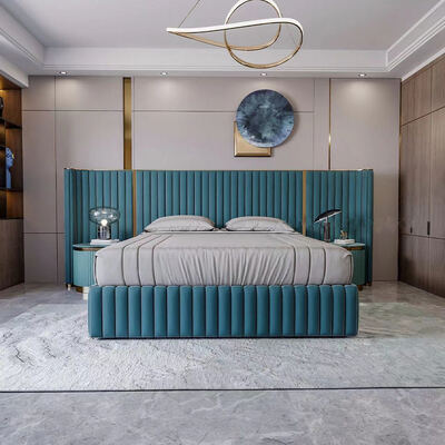 Synthetic Leather Upholstered King Size Bed Frame Melamine Panel Modern Italian Luxury Style Design Luxury Modern Style