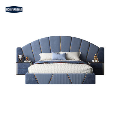 Velvet Upholstered Italian Light Luxury King Size Bed Double Bed Set Modern Blue Leather Bedroom Furniture Elegant Style