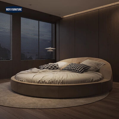 OEM Accepted Modern Minimalist King Size Round Fabric Bed Frosted Luxury Villa French Style Wedding Bed Soft Double Bed