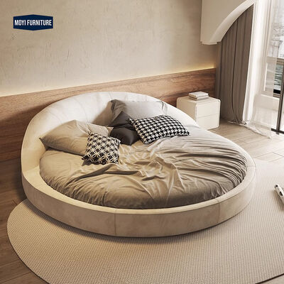 OEM Accepted Modern Minimalist King Size Round Fabric Bed Frosted Luxury Villa French Style Wedding Bed Soft Double Bed