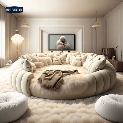 OEM Accepted Super Luxurious Cozy Customization White Velvet Round Bed Hotel Villa Other Bed Round Shaped Upholstered Bed