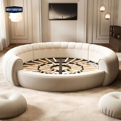 OEM Accepted Super Luxurious Cozy Customization White Velvet Round Bed Hotel Villa Other Bed Round Shaped Upholstered Bed