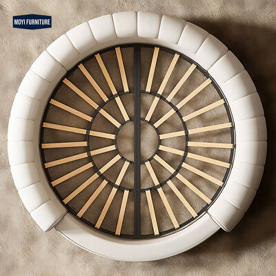 OEM Accepted Super Luxurious Cozy Customization White Velvet Round Bed Hotel Villa Other Bed Round Shaped Upholstered Bed