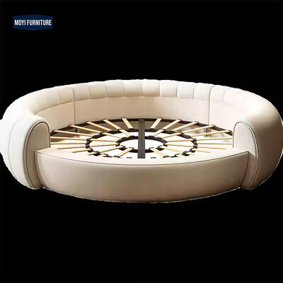OEM Accepted Super Luxurious Cozy Customization White Velvet Round Bed Hotel Villa Other Bed Round Shaped Upholstered Bed