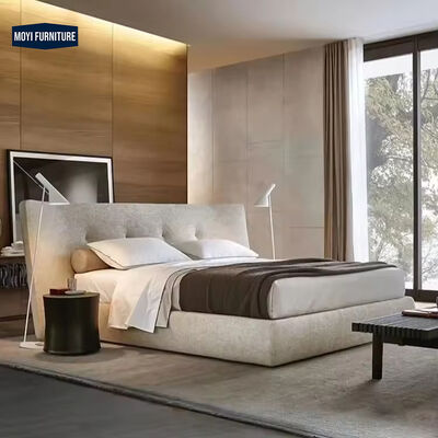 Modular queen size bed room furniture set featuring full upholstered linen frame and modern luxury furniture designs