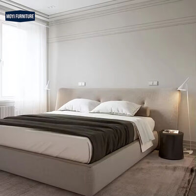 Modular queen size bed room furniture set featuring full upholstered linen frame and modern luxury furniture designs