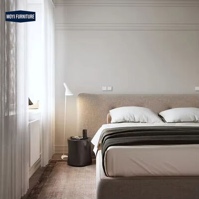 Modular queen size bed room furniture set featuring full upholstered linen frame and modern luxury furniture designs