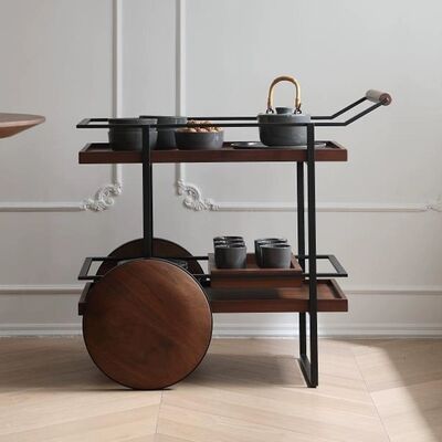 Hotel Serving Mobile Bartender Cart Outdoor Wine Bar Cart with Wheels Wood and Mimbre Drinks Trolley
