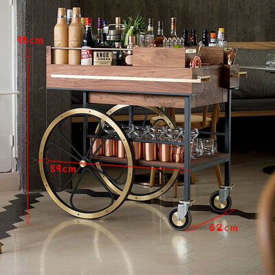 Modern Standard Size Wooden Food Trolley Silver Metal Bar Cart Suitable for Hotel Restaurant Wedding Drinks Presentation