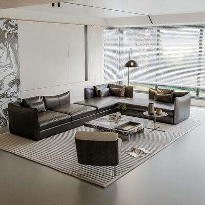 Modular Modern Italian Minimalist Black Leather Sofa Head Layer Cowhide Large Flat Layer Straight Row Corner Down Sofa