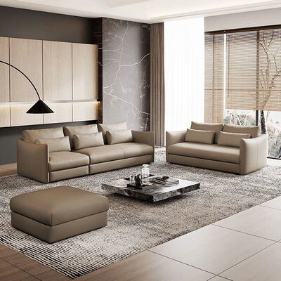 Modular Modern Italian Minimalist Black Leather Sofa Head Layer Cowhide Large Flat Layer Straight Row Corner Down Sofa