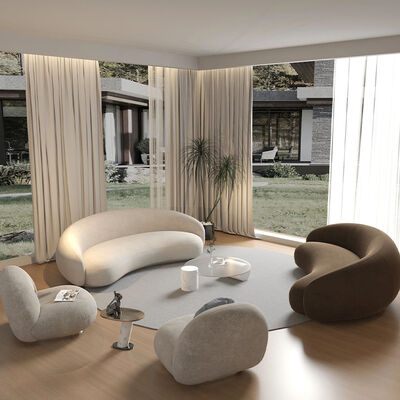 280 70 160cm OEM Accepted Modern White Circle Round Curved Sofa Minimalist Contemporary Boucle Nordic Velvet Half Moon Sofa Set