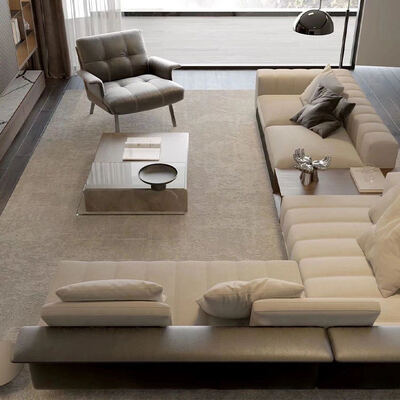 High density and high resilience foam fabric cover modern Italian L shape sectional sofa set luxury leather living room sofas