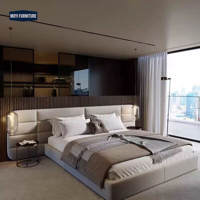 Linen Upholstered Bedroom Furniture Sets Hotel Grade Luxury Modern Villa Bed Double King Size Soft Bed Massage Sample