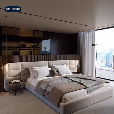 Linen Upholstered Bedroom Furniture Sets Hotel Grade Luxury Modern Villa Bed Double King Size Soft Bed Massage Sample
