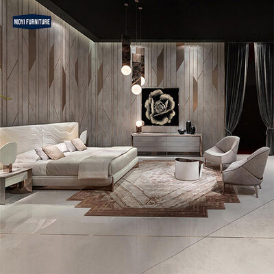 Customized Size Leather Upholstered Frame Bed Headboard Modern Double Back Design Luxury Style King Size Bed Furniture Set