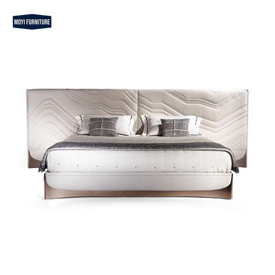 Customized Size Leather Upholstered Frame Bed Headboard Modern Double Back Design Luxury Style King Size Bed Furniture Set