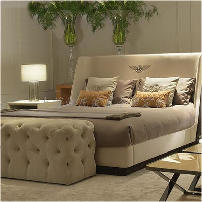 Home Furniture Bedroom Furniture King Size Leather Bed Frame Luxury Double Bed Set Modern Style Panel Type Plywood Nightstand