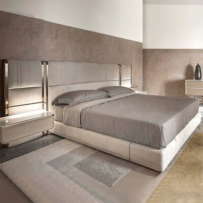 Synthetic Leather Upholstery Material King Size Luxury Bed Frame Sets Modern Villa Bedroom Furniture Plywood Panel Type