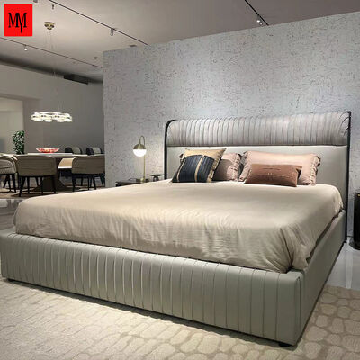 Modern King Size Leather Queen Bed Italian Luxury Bedroom Set Furniture High Density Foam Upholstered Beds Collection