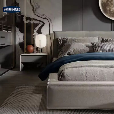 Modern Luxury Hotel Bed Solid Wood Frame Black Gold Panel Type Plywood Japanese Classic Double Designs Set Foshan Fabric House
