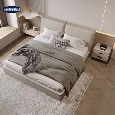Modern Luxury Hotel Bed Solid Wood Frame Black Gold Panel Type Plywood Japanese Classic Double Designs Set Foshan Fabric House