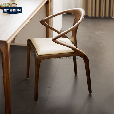 Home Furniture Nordic Commercial Modern Solid Wood Frame Leather Upholstered Wooden Legs Brown Luxury Wicker Back Dining Chairs with Armrest