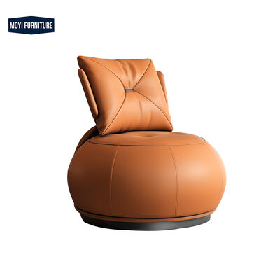 Leather Wood and Metal Modern Round Lounge Swivel Chair Contemporary Single Sofa Chair Living Room Leisure Furniture
